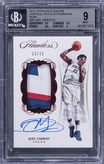2017-18 Panini Flawless "Vertical Patch Auto" Ruby #VP-JE Joel Embiid Signed Patch Card (#13/15) - BGS MINT 9/BGS 8